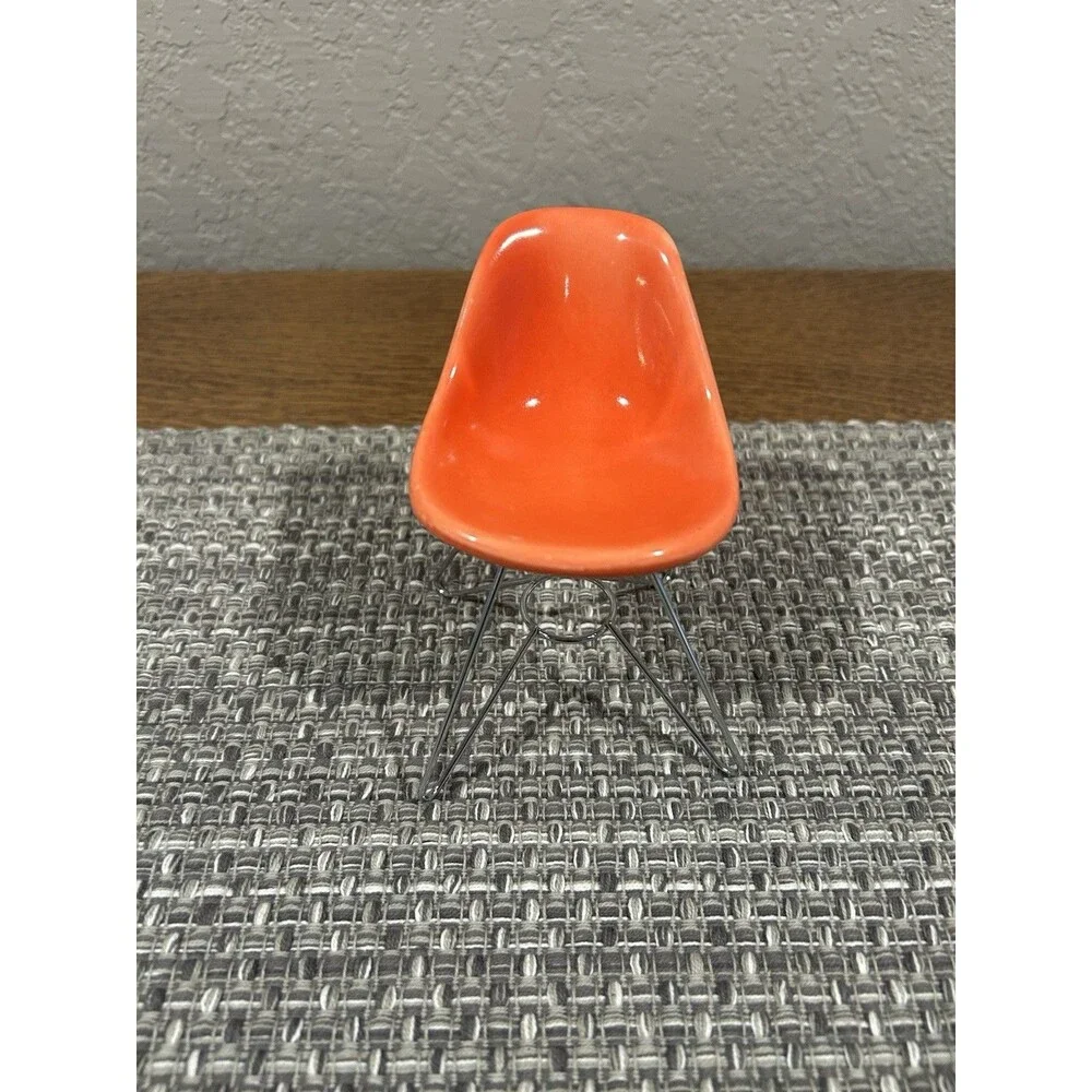 Miniature MCM Eames Chair Orange 5” Tall Wire Legs